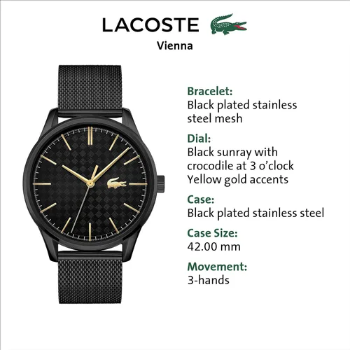 Vista 5 de Lacoste Reloj de cuarzo para hombre con correa de acero inoxidable negro 20 modelo 2011105 Negro - Reloj de cuarzo