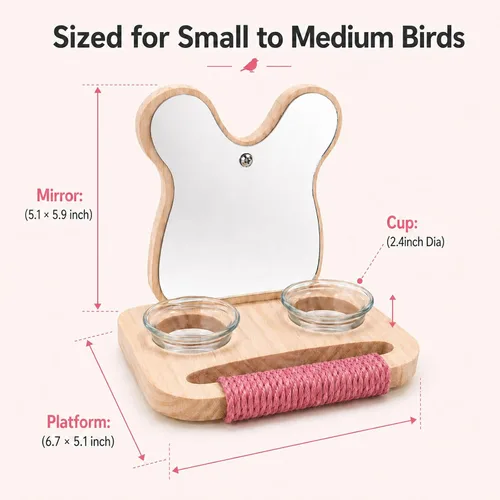 Vista 3 de Espejo de pájaro con perca y comedero, juguetes de madera para pájaros jaula de pájaros, accesorios para loros para gastar energía, juguetes