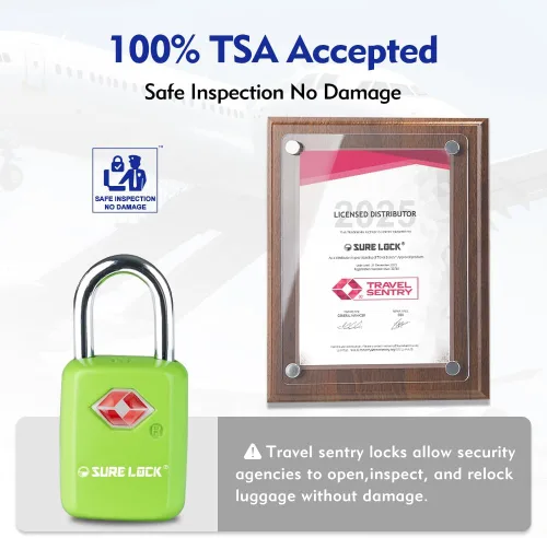 Vista 2 de Sure Lock Cerraduras de equipaje aprobadas por la TSA con llaves para viajes, cuerpo de aleación de zinc con grillete de acero, llave similar, llave