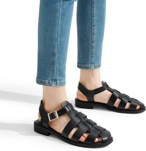 Vista 5 de DREAM PAIRS Fisherman Gladiator - Sandalias planas tejidas para verano
