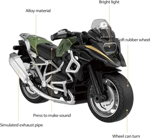 Vista 3 de Juguete de Motocicleta de Metal Fundido - Juguetes de Retroceso con Sonido y Luz, Juguetes de Motocicleta para Niños, Juguetes para Niños de 3-9 Azul