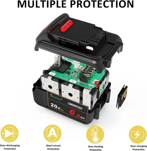 Vista 4 de waitley Batería de repuesto de 20 V 6.0 A compatible con herramientas eléctricas inalámbricas Dewalt DCB200 DCD DCF DCG Series