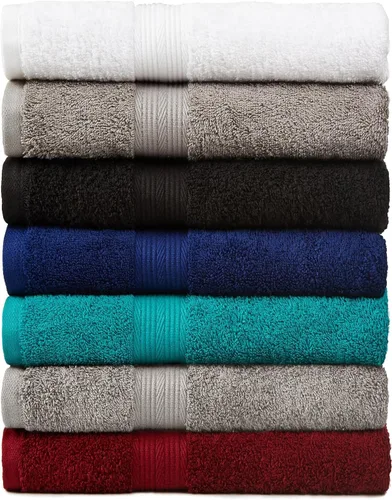 Vista 2 de Amazon Basics Juego de 6 toallas de gran tamaño resistentes a la decoloración, 100% algodón, altamente absorbentes, suaves, color verde azulado, 2
