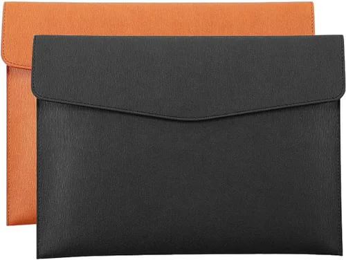 Vista 9 de Carpeta de archivos A4 de piel sintética, soporte para documentos, impermeable, cartera con cierre a presión, color negro, 2 paquetes