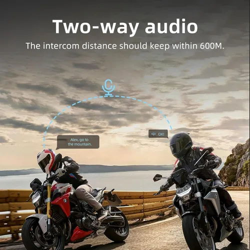 Vista 10 de Casco de motocicleta intercomunicador E1 con cancelación de ruido CVC, música estéreo IPX6, impermeable, para casco de cara completa, paquete de 2