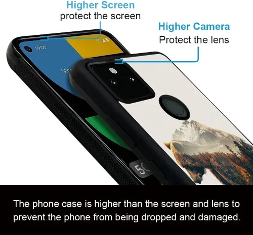 Vista 3 de Funda compatible con Google Pixel 5A 5G, diseño de oso de bosque de otoño, diseño increíble a prueba de golpes, antiarañazos, carcasa trasera