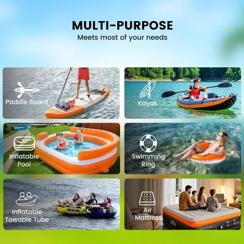 Vista 5 de Bomba eléctrica portátil para tabla de remo kosmegal, bomba SUP para tabla de remo, compresor de aire de 20 PSI con apagado automático, función
