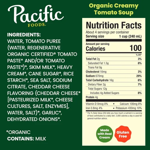 Vista 2 de Pacific Foods Sopa Cremosa Orgánica de Tomate, Caja de 32 oz
