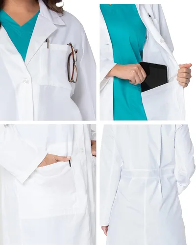 Vista 4 de Landau Abrigo de laboratorio de longitud completa con 5 bolsillos y 3 botones para mujer 3165, Blanco