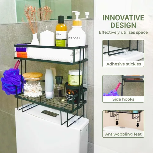 Vista 4 de DINEST Organizador de estante de almacenamiento de 2 niveles sobre el inodoro, estantes organizadores de baño resistentes, diseño multifuncional