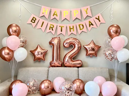 Vista 9 de Globos de fiesta de cumpleaños número 11 para niñas, pancarta de cumpleaños número 11, globos de papel de aluminio de color oro rosa con el número