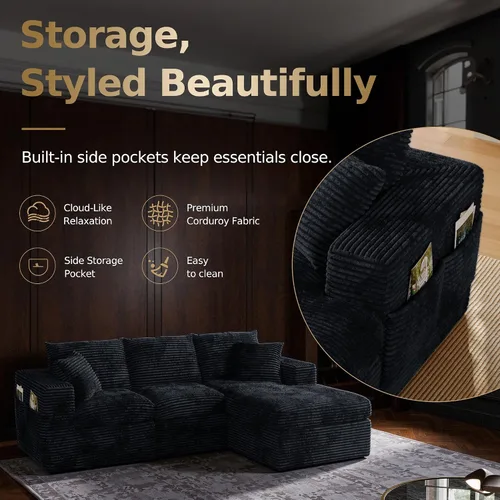 Vista 6 de Sofá seccional modular sin hueso en forma de L de 96 pulgadas Negro