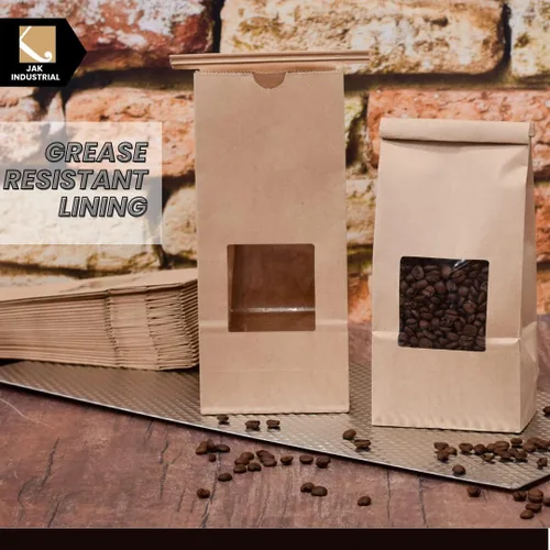 Vista 3 de Bolsas de café y té de papel kraft de 1 libra con ventana, ideal para pasteles, dulces y panadería (100)