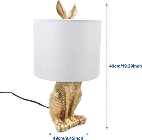 Vista 8 de Lámpara de conejo LED dorada moderna con bombilla E27, accesorios de iluminación de mesita de noche para oficina, sala de estar, comedor