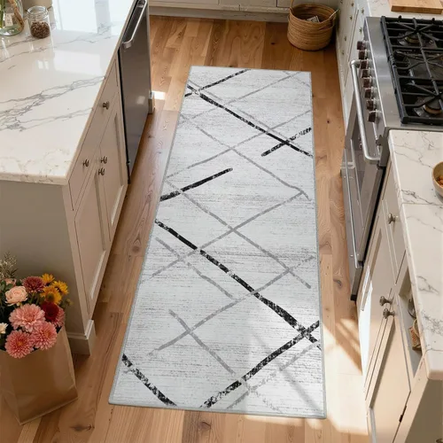 Vista 109 de jinchan - Tapete de pasillo marroquí de 2 x 6 pies con líneas, bohemio, lavable, para cocina, suave, geométrico, de lana sintética, antideslizante