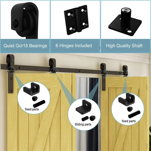 Vista 5 de Kit de herrajes para puertas correderas de granero de 48 pulgadas, kit de rodillos de alta resistencia de 4 pies para puertas de 11 pulgadas x 4