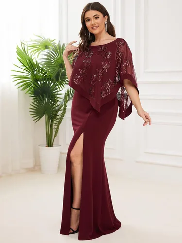 Vista 5 de Ever-Pretty Women's Bodycon Leg Slit Plus Size Maxi Dress with Cape 70116