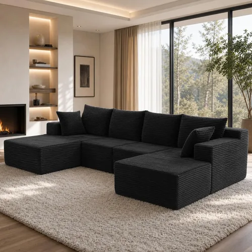 Vista 11 de Sofá modular modular en forma de U de 103 pulgadas con 2 otomanas Negro