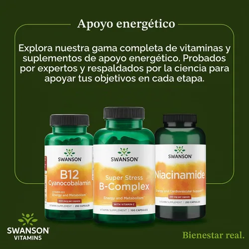Vista 6 de Swanson Complejo B Super Stress con vitamina C para profesionales propensos al estrés que buscan energía y apoyo inmunológico (100 cápsulas)