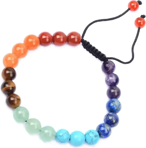 Vista 3 de MASSIVE BEADS - Pulseras ajustables unisex de cuentas de cristal de piedras preciosas con poder curativo natural, de macramé Piedras de 7 chakras