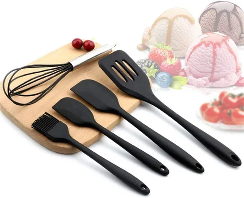 Vista 3 de Juego de utensilios de cocina de silicona, resistentes al calor, antiadherentes, con asas de madera, para restaurante comercial y hogar