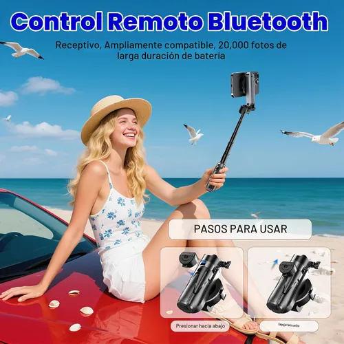 Vista 4 de Soporte de trípode Magsafe para iPhone, portátil de tamaño de bolsillo para selfie con control remoto recargable y anillo de metal, trípode