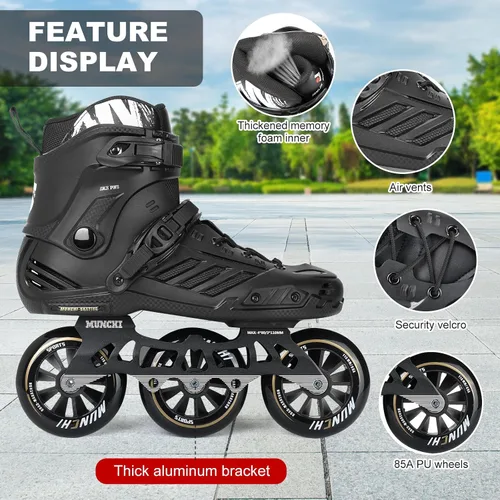 Vista 3 de Patines en línea de 3 ruedas para adultos, mujeres y hombres, ruedas profesionales para fitness al aire libre de 0.118 x 4.331 in, patines unisex
