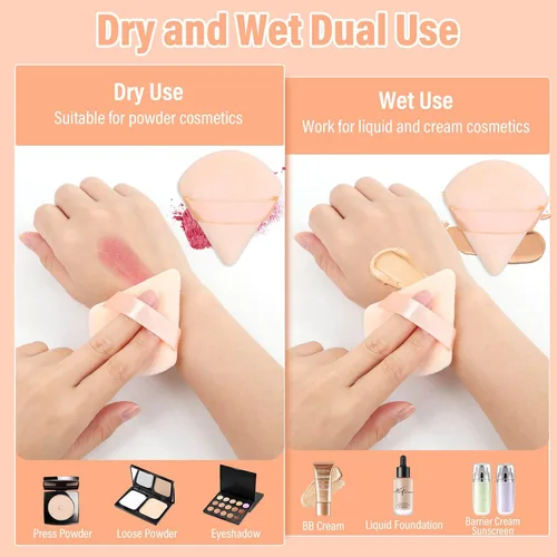 Vista 4 de Thrilez 20 piezas Borlas de Polvo Triangulares, Borlas de Polvo Suelto Borlas de Maquillaje para Polvo Facial, Borla de Polvo Fijador