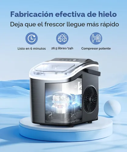 Vista 2 de COWSAR Máquina de hielo de encimera, máquina de hielo portátil con autolimpieza, 26.5 libras/24 horas, 9 cubos de hielo tipo bala en 6 minutos