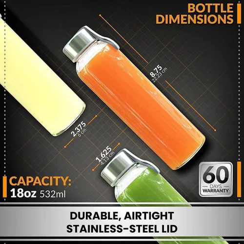 Vista 3 de Botella de agua de vidrio estrella del chef 6 botellas de 18 onzas de paquete para la bebida y Juicer Utilice tapas de acero inoxidable con bucle