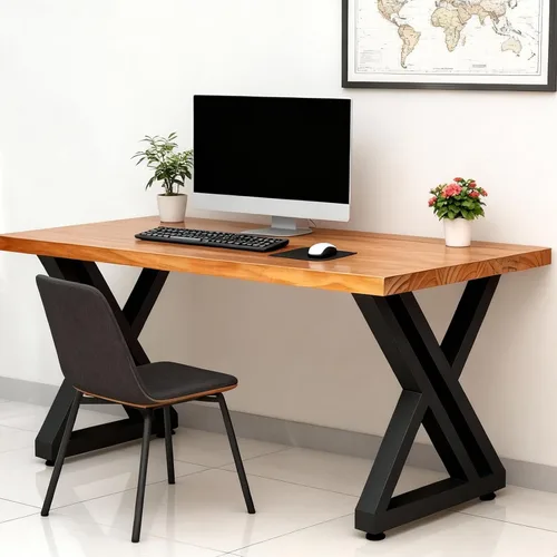 Vista 6 de Patas de mesa de metal con forma triangular de 28 pulgadas de alto, patas de escritorio modernas de hierro fundido soldado, proyecto de bricolaje