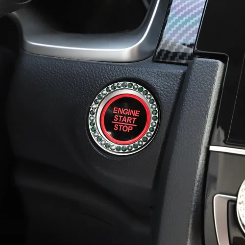 Vista 5 de WINKA 2 piezas brillantes para el botón de arranque del motor de automóvil, tapas de anillo de encendido sin llave, accesorios brillantes
