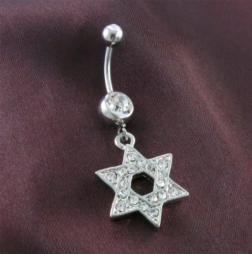 Vista 3 de Estrella de David judía Dangle vientre botón Ombligo Anillo de brillantes transparentes cuerpo Calibre Fashion Jewelry14