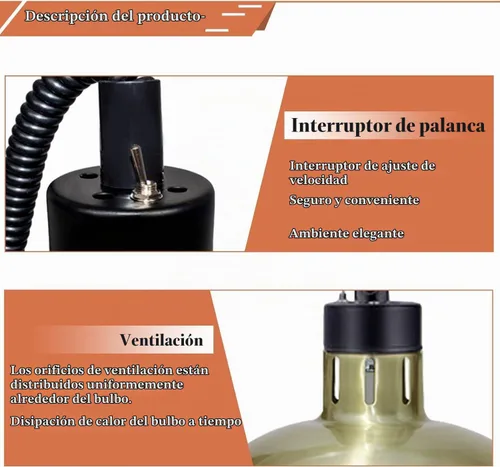 Vista 5 de JIAWANSHUN Lámpara retráctil de calor de alimentos con bombilla 250W Bronce