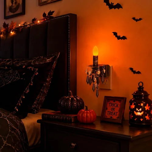 Vista 4 de Briignite Halloween Chandelier Night Light Plug in, Dusk to Dawn, Gothic Black