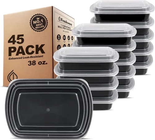 Vista 11 de Freshware - Recipientes para comida [50 unidades] con 1 compartimento y tapas, contenedores para almacenamiento de alimentos, caja Bento, sin BPA
