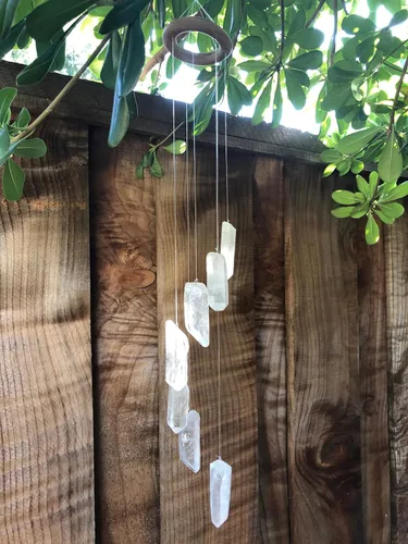 Vista 3 de Carillón de viento en trozos de cuarzo de cristal para exteriores, tonos melódicos relajantes, regalo para patio, porche, jardín, patio trasero