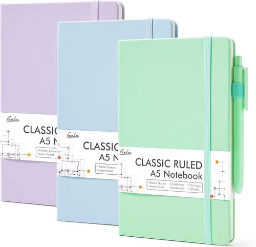 Vista 22 de feela Paquete de 3 Cuadernos Diarios a Granel, Cuaderno de Tapa Dura Clásico con Rayas Rayado Diarios con Soporte para Bolígrafo para Mujeres Niñas