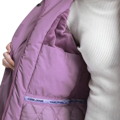 Vista 5 de CAMEL CROWN - Chamarra de esquí para mujer, impermeable, con capucha desmontable, rompevientos, forro polar, parka para lluvia