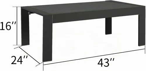 Vista 2 de Solaste - Mesa de café de aluminio para exterior, rectangular de metal para todo tipo de clima, mueble de patio para balcón, jardín, uso en Negro