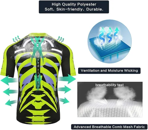 Vista 6 de Conjunto de camiseta de ciclismo para hombre, camiseta reflectante de secado rápido y pantalones cortos de ciclismo acolchados 3D, M