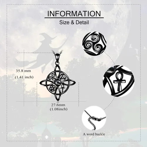 Vista 60 de YAFEINI Collar con dije de nudo de bruja de plata de ley, amuleto de bruja de cruz celta, regalo para mujer