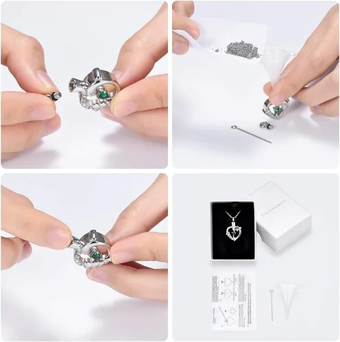 Vista 4 de Yinplsmemory Collar de urna de corazón de delfín para cenizas para mujer, colgante de urna de corazón de cristal, collar de recuerdo de cenizas
