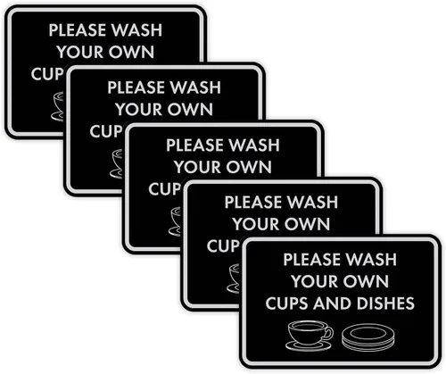 Vista 15 de Letrero clásico enmarcado con texto en inglés «Please Wash Your Own Cups and Dishes» (negro)