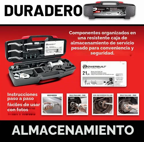 Vista 9 de Powerbuilt Juego de herramientas extractoras de eje maestro, para quitar la parte delantera y trasera, rodamientos y sellos, kit de reparación
