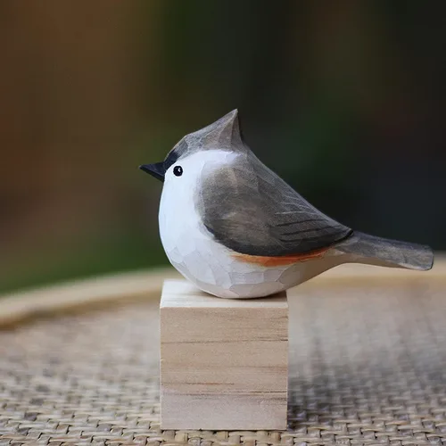 Vista 27 de Figura de pájaro de madera Azure Tit, tilo tallado a mano, marrón claro, decoración moderna para el hogar, regalo de pájaro