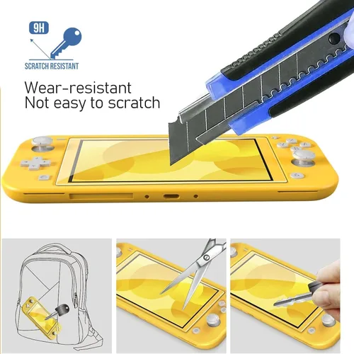 Vista 4 de Linsaner Protector de pantalla de vidrio templado, hecho a medida para Nintendo Switch Lite HD, antiarañazos, transparente y transparente