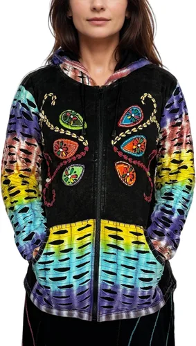 Vista 13 de Agan Traders Chaquetas bohemias con cremallera para mujer, con parches de teñido anudado, sudaderas ligeras con capucha para mujer 2025