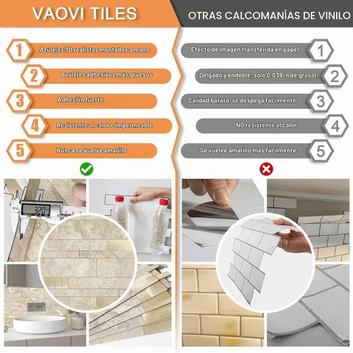 Vista 7 de VAOVI Azulejos autoadhesivos para salpicaduras de cocina, azulejos estilo metro lineal de mosaico de piedra para baño, pared de ducha impermeable