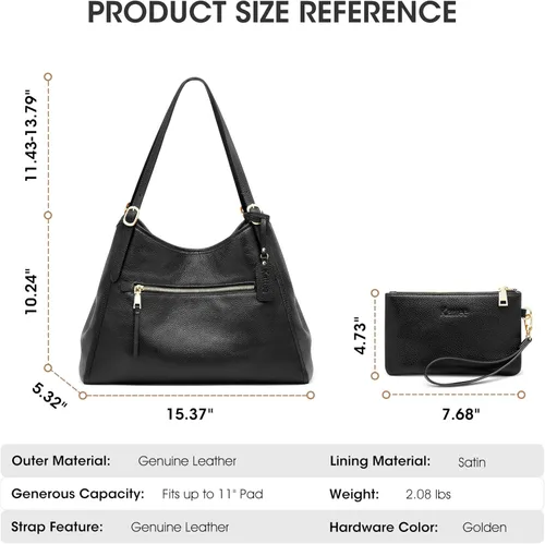Vista 6 de Kattee Bolso de hombro para mujer, de piel auténtica, 2